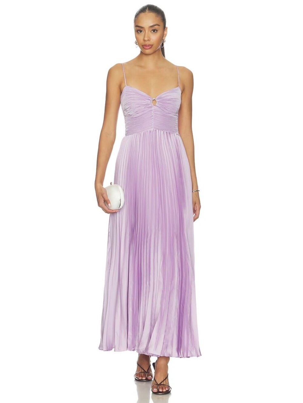 ASTR the Label Alaia Satin Pleated Maxi Dress Lilac XL NWOT